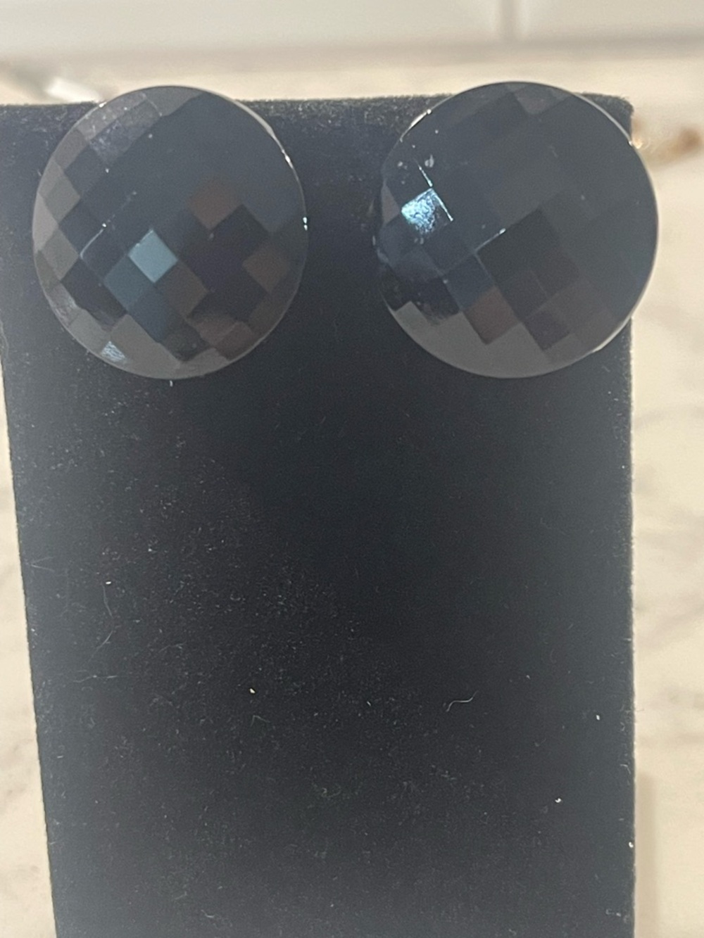 Faceted Round Cip-On Earrings - Black